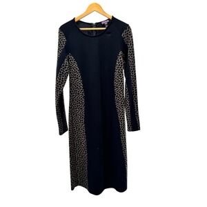 LTS Long Tall Sally Black Animal Print Midi‎ Dress Long Sleeve 12 Work Career